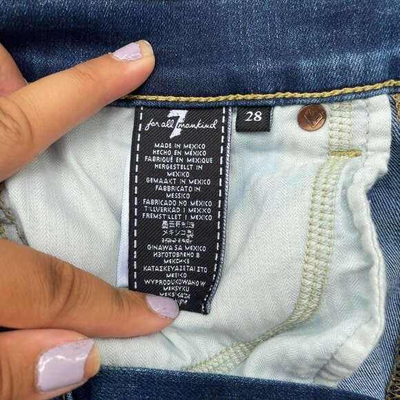 7 For All Mankind Medium Wash Highwaist Slim Kick Ankle Skinny Jeans Size 28 - Picture 4 of 8